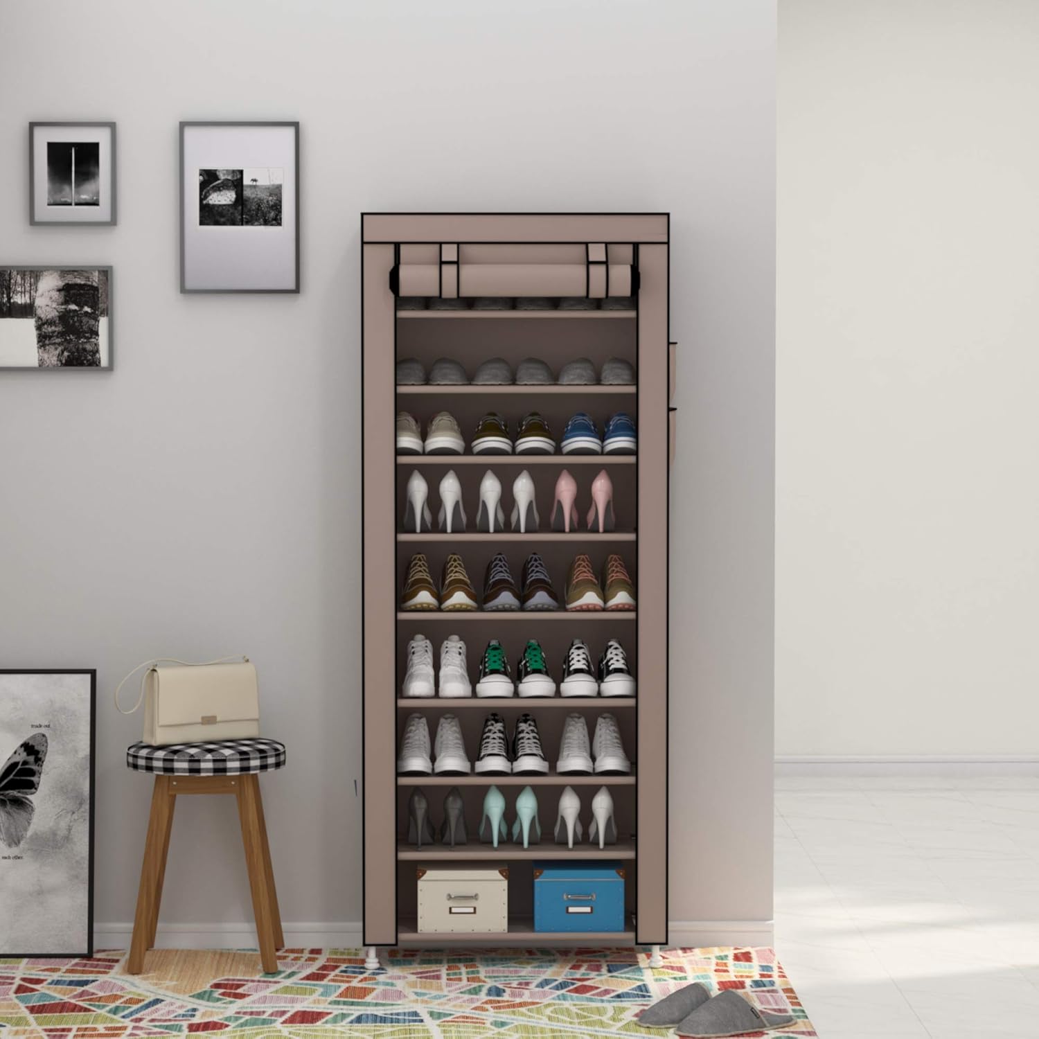 HOMCOM Scarpiera, scarpiera con ante e ripiani, per 12 scarpe, cassettiera moderna, scarpiera per corridoi e ingressi, legno massiccio, 60 x 30 x 92 cm, bianco