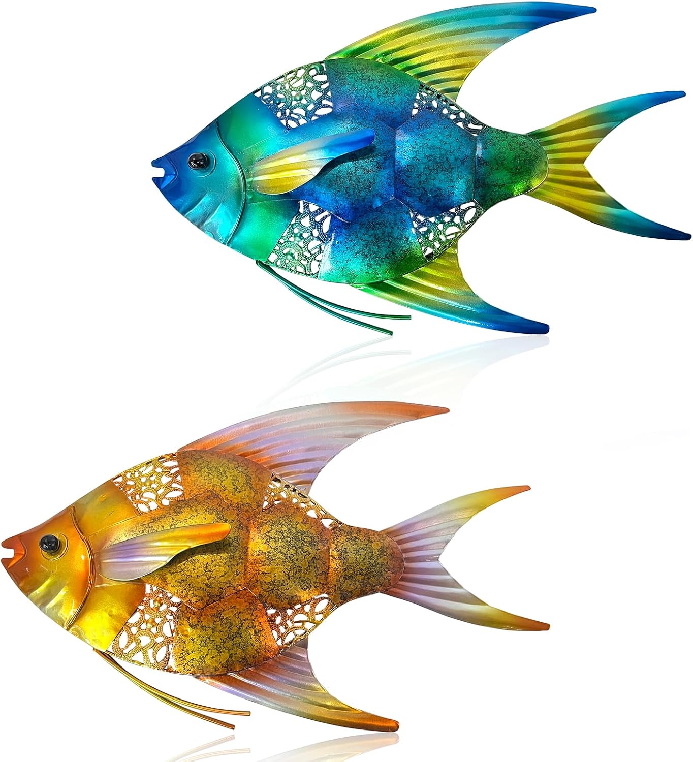Plaques & Wall Art - LIFFY Metal Fish Wall Decor -Outdoor Metal Fish Wall Decor - Indoor Art Sculpture - Hanging Decorations for Home, Garden, Bedroom, Sculptures, Ocean, Kitchen Bathroom, and Pool (Pair of angelfish)