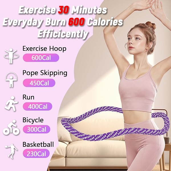 LERPIO 3.4/4.1/5 LBS SOFT SPRING WEIGHTED HOOP FOR ADULTS, QUIET & PINCH-PROOF DESIGN, PORTABLE FITNESS INFINITY HOOP WITH BODY TAPE MEASURE, EXERCISE HOOP FOR CORE WORKOUT (PURPLE, 4.1LBS)