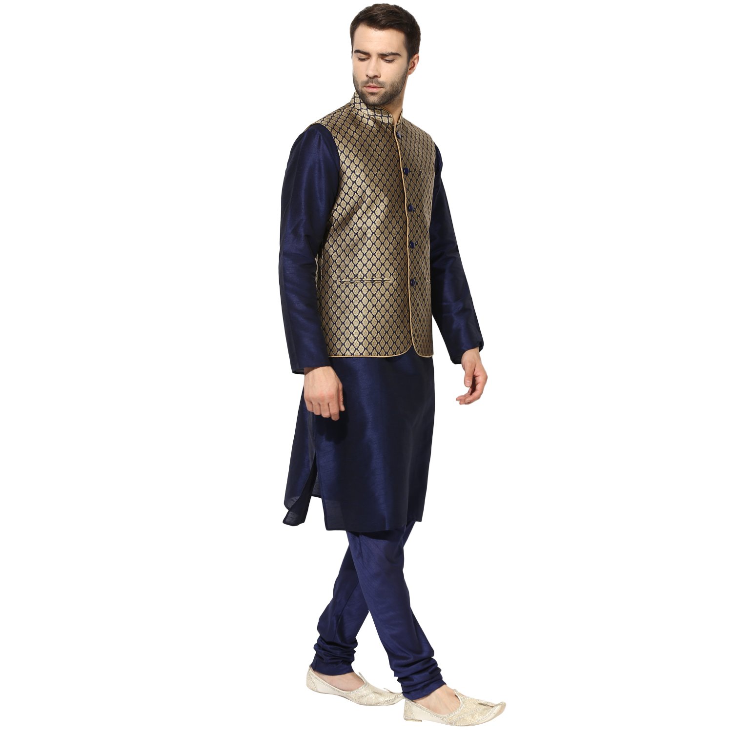 kisah benarasi jaquard cotton silkself designwaistcoat for men's