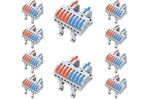 Teansic 10 Pcs DIN Rail Terminal Blocks，28-12AWG Quick Wiring Cable Connector DIY Push-in Conductor Wire Connectors (2 in 8 Out)