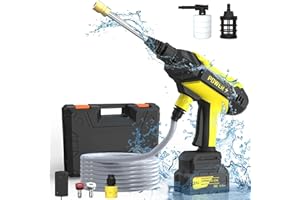 DECOKTOOL Cordless Pressure Washer, Portable Pressure Washer Battery Powered Max 950PSI, 1.2GPM with 1 * 21V 4.0Ah Rechargeable Battery, 20FT Drain Hose, Electric Power Washer for Car, Floor, Yellow