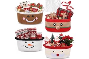 Zopeal 4 Pcs Christmas Woven Basket with Gift Bag, Ribbon Empty Basket Deer Storage Bin Holiday Decorative for Xmas Gifts, 12 x 8 x 5 Inch