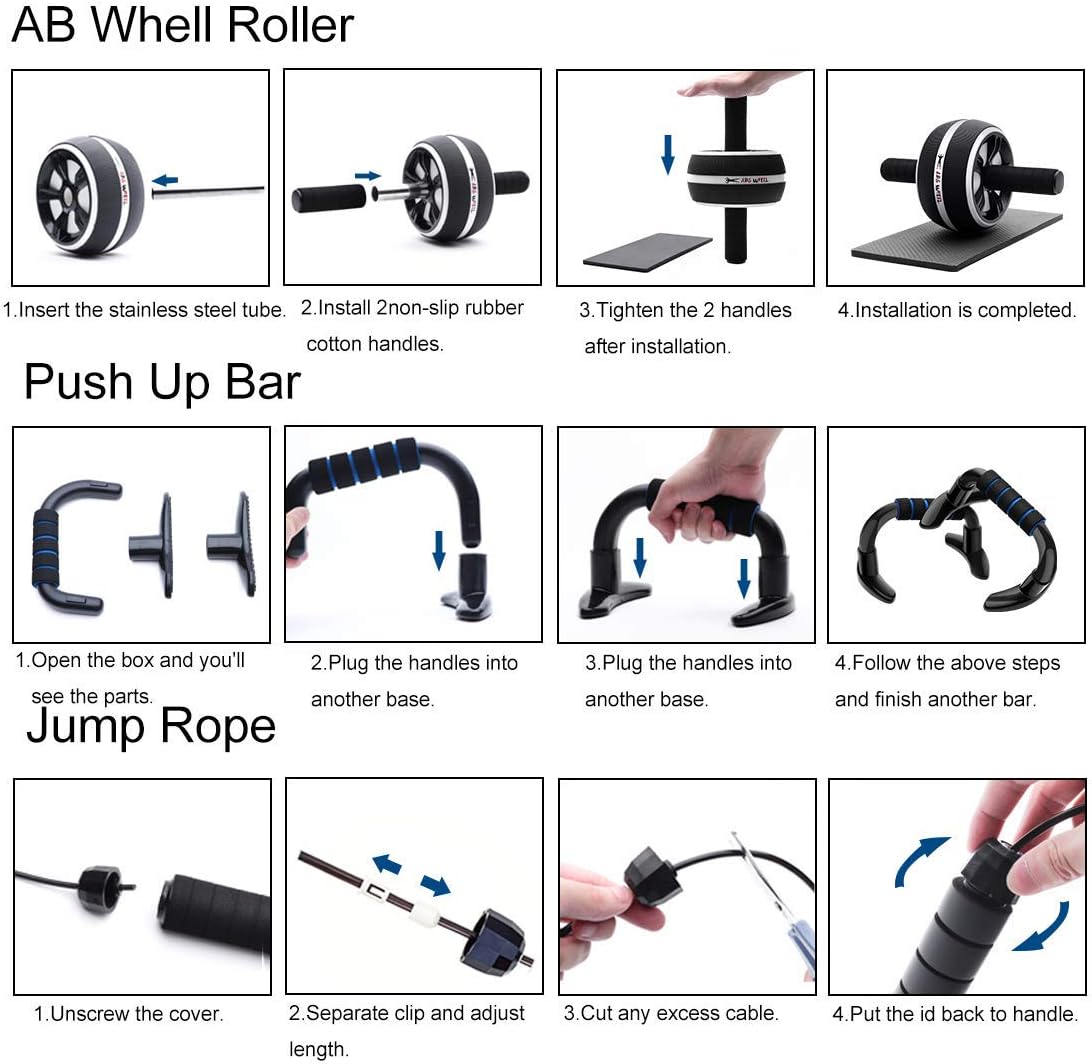8-in-1 Resistance Bands Set Exercise Bands AB Wheel Roller with Knee Pad Push Up Bars Hand Grip Strengthener Adjustable Skipping Jump Rope Home Gym Workout Exercise Equipment for Men Women : Sports & Outdoors
