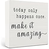 Qvapt Inspirational Wooden Box Sign, Motivational Desk Decor, Rustic Farmhouse Decor, Positive Wood Box Sign Plaque For Office Home Shelf, 5x5 Inches