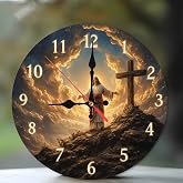 Jesus Christ Wall Clock Religious Faith Christian Gift 10-Inch Wooden Wall Clock, Silent Movement, Artistic Home Decor, Perfect for Home Accents