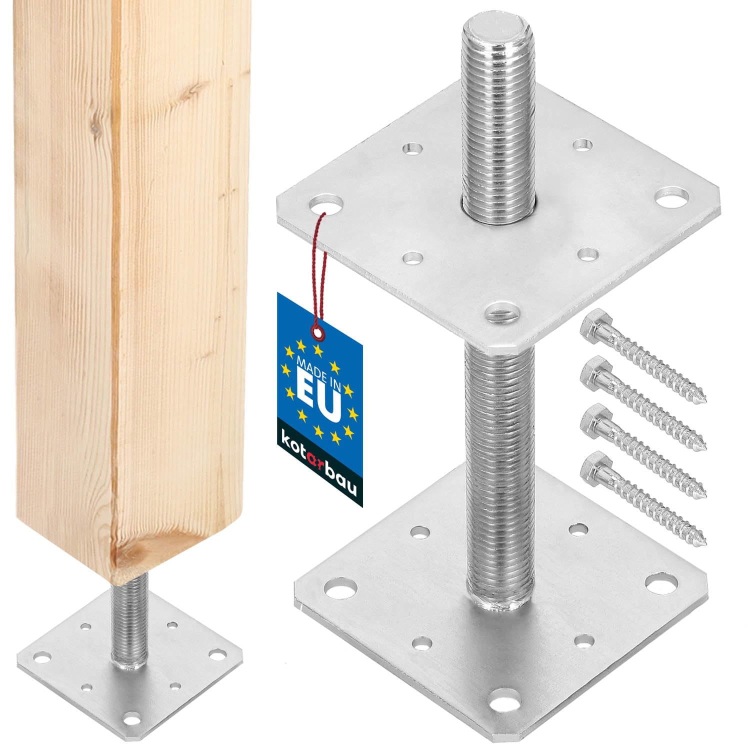 KOTARBAU® Fence Post Support - Post Base - Galvanised Steel - 110 x 110 x 250 mm (4.3 x 4.3 x 9.8 inches) - M24 - Silver - for Bolting to Concrete