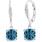 Gem Stone King Drop Dangle Earrings For Women | 7MM Cushion Cut Gemstone Birthstone and White Diamond | 925 Sterling Silver | Fine Jewelry Gifts for Her Mom Women Wife