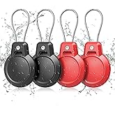Waterproof AirTag Keychain Holder - 4 Pack Airtag Holder for Apple AirTag, 360° Robust Protective AirTag Case with Wire Cable, Airtag Holders for Luggage, Backpack, Key, Pet. - Black x 2/Red x 2