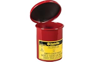 Justrite 09410 Galvanized Steel Oily Waste Can with Hand Operated Cover, 0.45 Gallon Capacity, Red