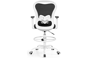 Primy Drafting Chair Ergonomic Tall Office Chair, High Back Breathable Mesh Desk Chair with Adjustable Footrest Ring Lumbar Support 2D Armrests, Executive Swivel Comfy Task Chair for Home Work Art