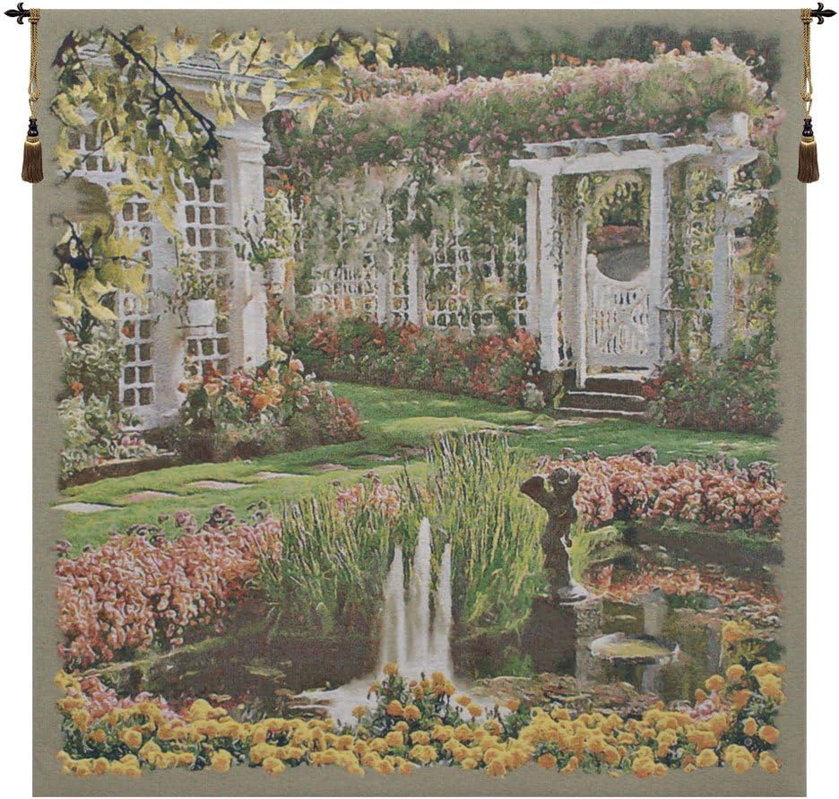 Charlotte Home Furnishing Inc. Belgian Tapestry Wall Hanging, 37 in. x 36 in, ‘Jardin Medium I’ - Landscape Tapestries