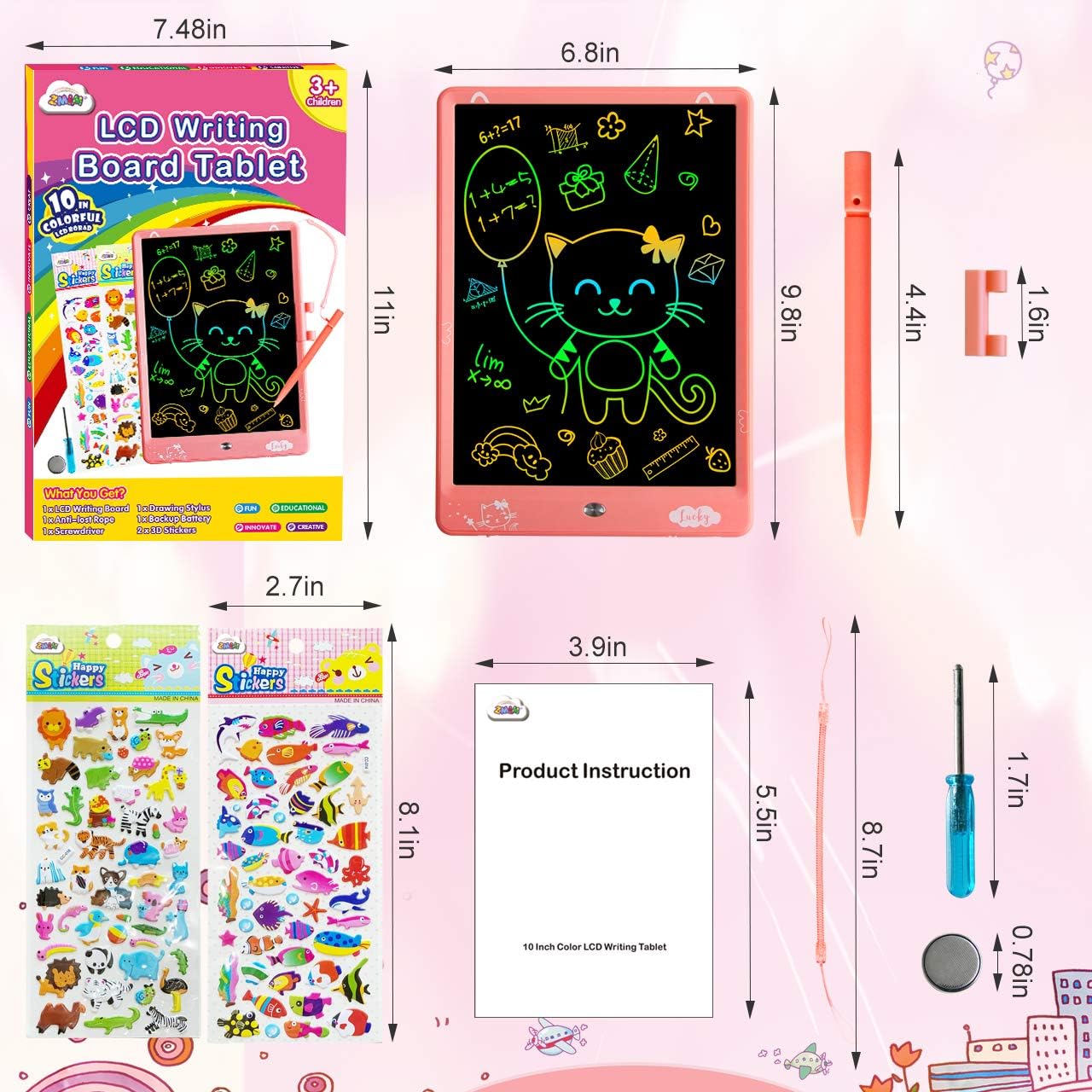 ZMLM LCD Writing Tablet for Toddler: 10 Inch Erasable Drawing Doodle Screen Board Kid Digital Learning Sketch Art Scribbler Color Pad Preschool Educational Toy for Girl 3-8 Year Old Birthday Game Gift: Toys & Games