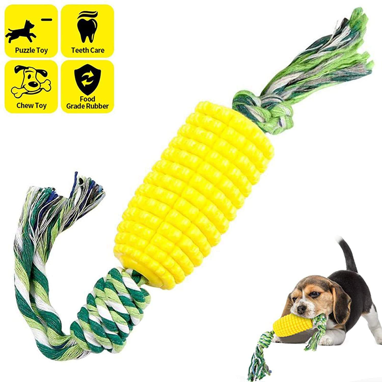 Namvo Dog Toothbrush Chew Toys Pet Teeth Stick Corn Molar Stick Bite-Resistant Cleaning Puppy Dental Care Brushing Stick with Rope