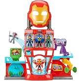 IRON MAN AND HIS AWESOME FRIENDS Marvel Boys &amp; Girls Electronic Iron Quarters Playset with 3-Inch (7.6 CM) Action Figures &amp; Mask, Super Hero Toys, 3+