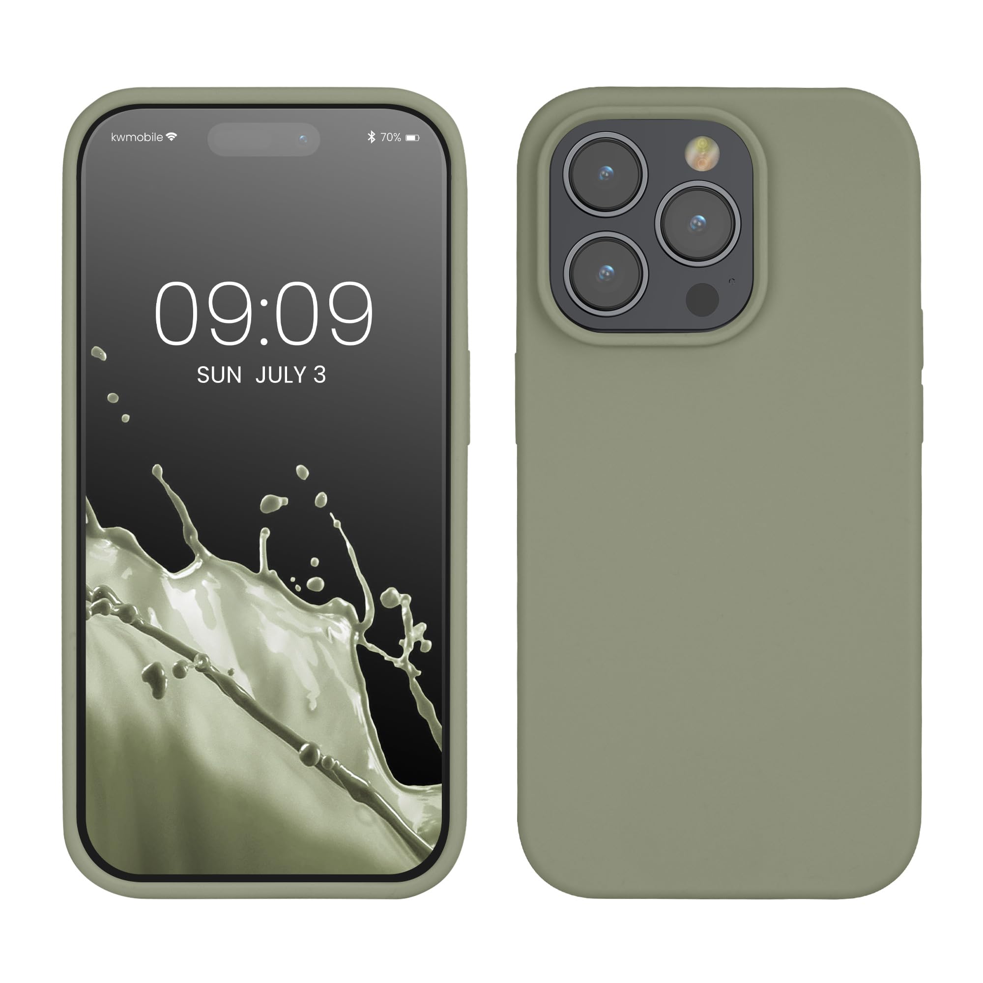 kwmobile Case for iPhone 14 Pro Case - Slim Soft TPU Silicone Cover - Works with Wireless Charging - Gray Green โ image 1