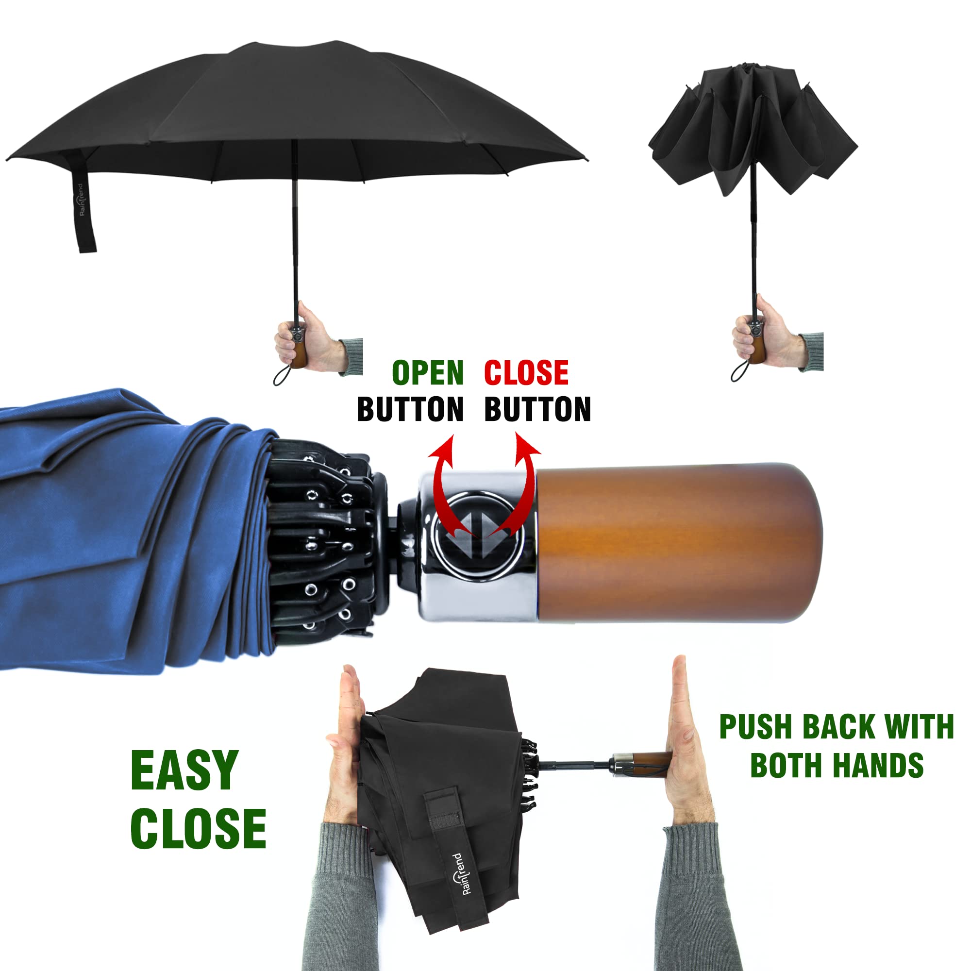 Inverted Umbrella Windproof Automatic Lightweight - Large Canopy with Compact Folding Umbrellas for Rain, Travel Auto Open and Close, Strong Reverse Umbrella, Blue