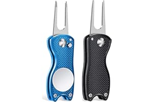 Mile High Life Golf Divot Repair Tool, All Metal Foldable Divot Tool with Pop-up Button & Magnetic Ball Marker, 2-6 Pack