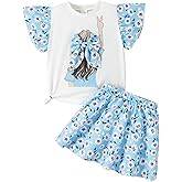FRCLHWA Toddler Girl Clothes Printed Short Sleeve Top Shirt and Skirt 2 Piece Outfits Kids Clothing Set