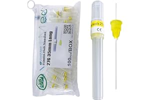 100 PCs Dental Grade Plastic Hub Needles 27G Long by VASTMED | Disposable Dental Needles Self-Threading Tri-Bevel Point Needles