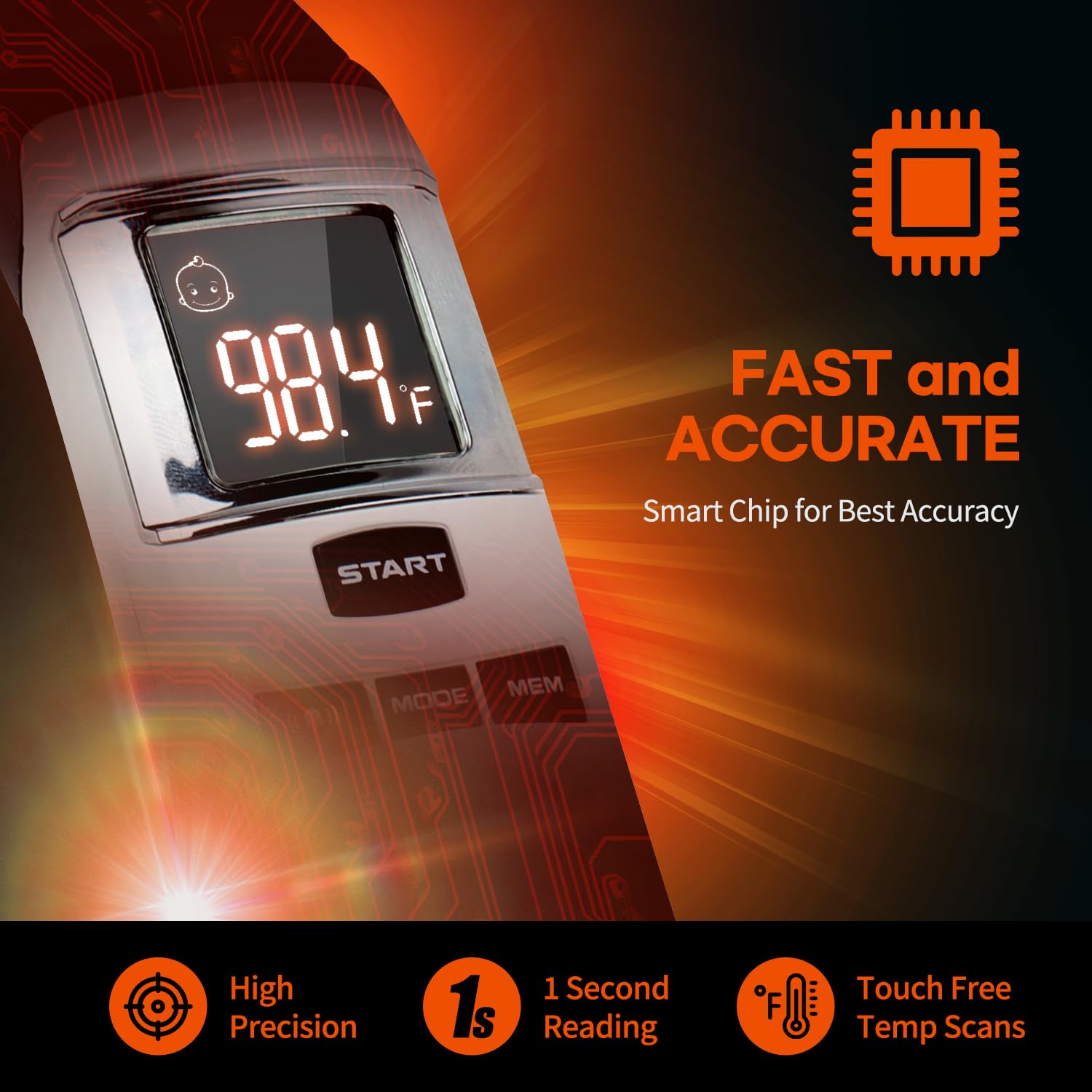 HubiBaby No-Touch Forehead Thermometer, Digital Infrared Thermometer for Adults and Kids, Baby Thermometer with Fever Alarm Fast and Accurate,Ideal for Whole Family (White)