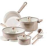 CAROTE 12Pcs Ceramic Pots and Pans Set Non Stick, Healthy Cookware Set, PFAS/PFOA Free, Kitchen Cooking Set with Frying Pans, Taupe
