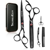 SEIMEIKEN Hair Cutting Scissors Kit, 6.5" Barber Scissors Set (Black) | Professional Hair Shears, Japanese 440C Haircut Scissors With Straight Razor, Nose Scissors, Combs for Barbers, Salon Home
