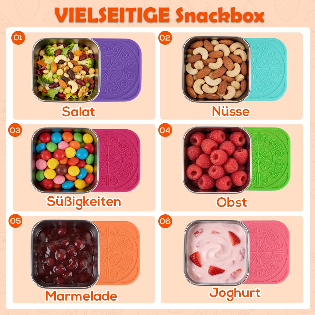YQL Edelstahl Snackboxen mit Silikondeckel für Lunch, Reise und unterwegs 7