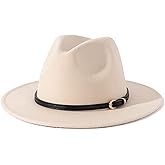 Lisianthus Women Classic Felt Fedora Wide Brim Hat with Belt Buckle