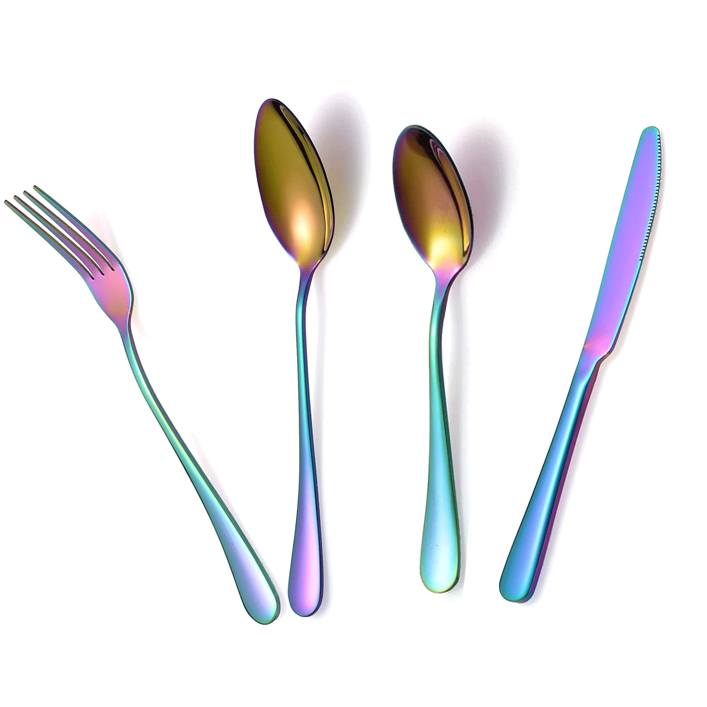 Rayinblue 4 Pcs Tableware Set Colorful Romantic Dinner Set Rainbow Flatware Set