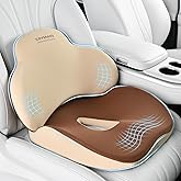 Coverado Car Seat Cushion and Lumbar Support Pillow, Memory Foam Ergonomic Back Support Driving Seat Cushion for Sciatica, Tailbone, Back Pain, Non-Slip Washable Cushion for Car, Driver, Office
