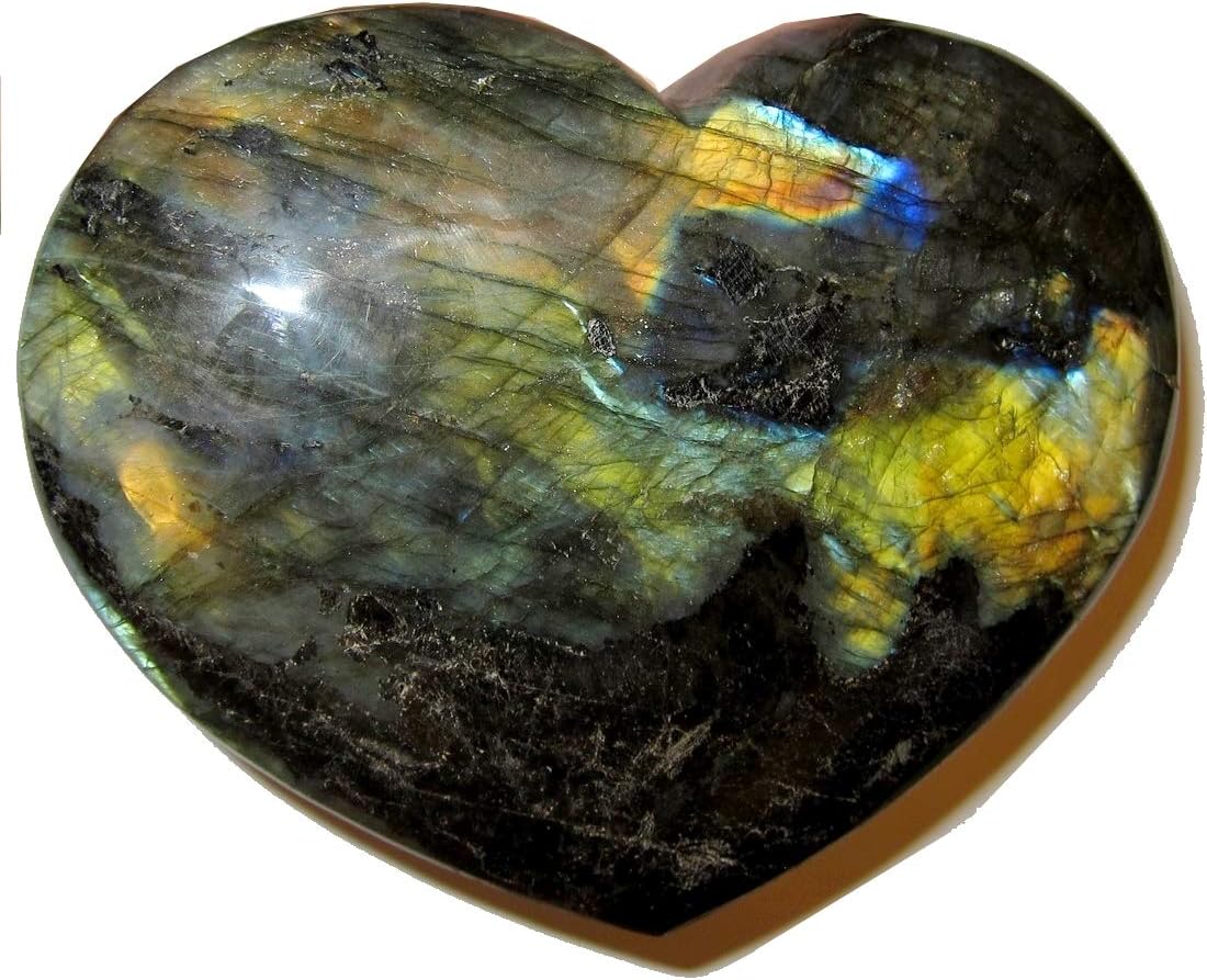 Amazon Com Satin Crystals Labradorite Heart Collectible Rainbow Spectrolite Crystal Energetic Love Stone Silver Carving C50 5 5 Inches Novelty Supreme Home Kitchen