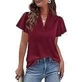 PRETTYGARDEN Women's 2026 Summer Satin Blouses Dressy Casual Ruffle Cap Sleeve V Neck Business Work Cute Tops Spring Outfits