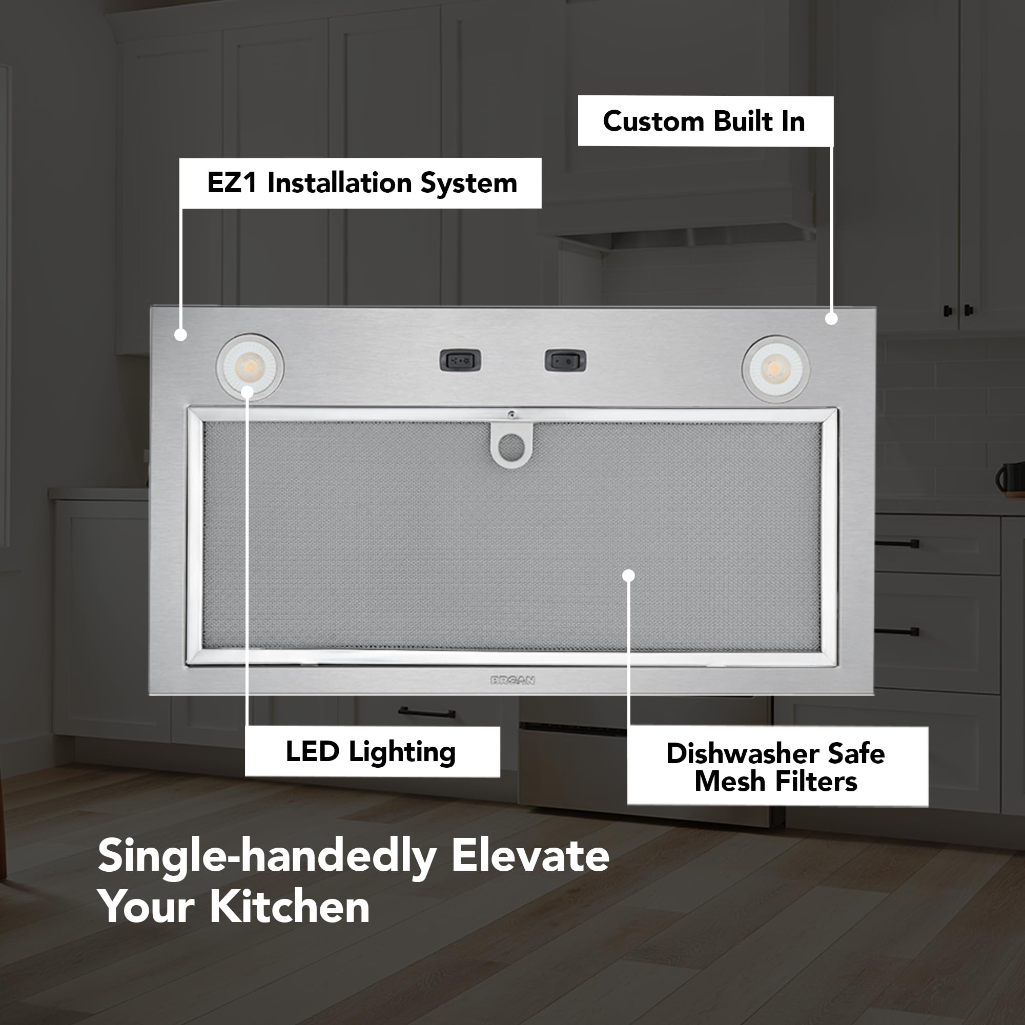 Broan-NuTone PM300SS Custom Power Pack Range Hood Insert with 2-Speed Exhaust Fan and Light, 300 Max Blower CFM, Stainless Steel, 21-Inch Built