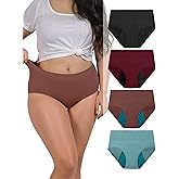 TIICHOO Period Underwear for Women Plus Size High Waisted Leak Proof Menstrual Postpartum Briefs XL-5XL Pack of 4