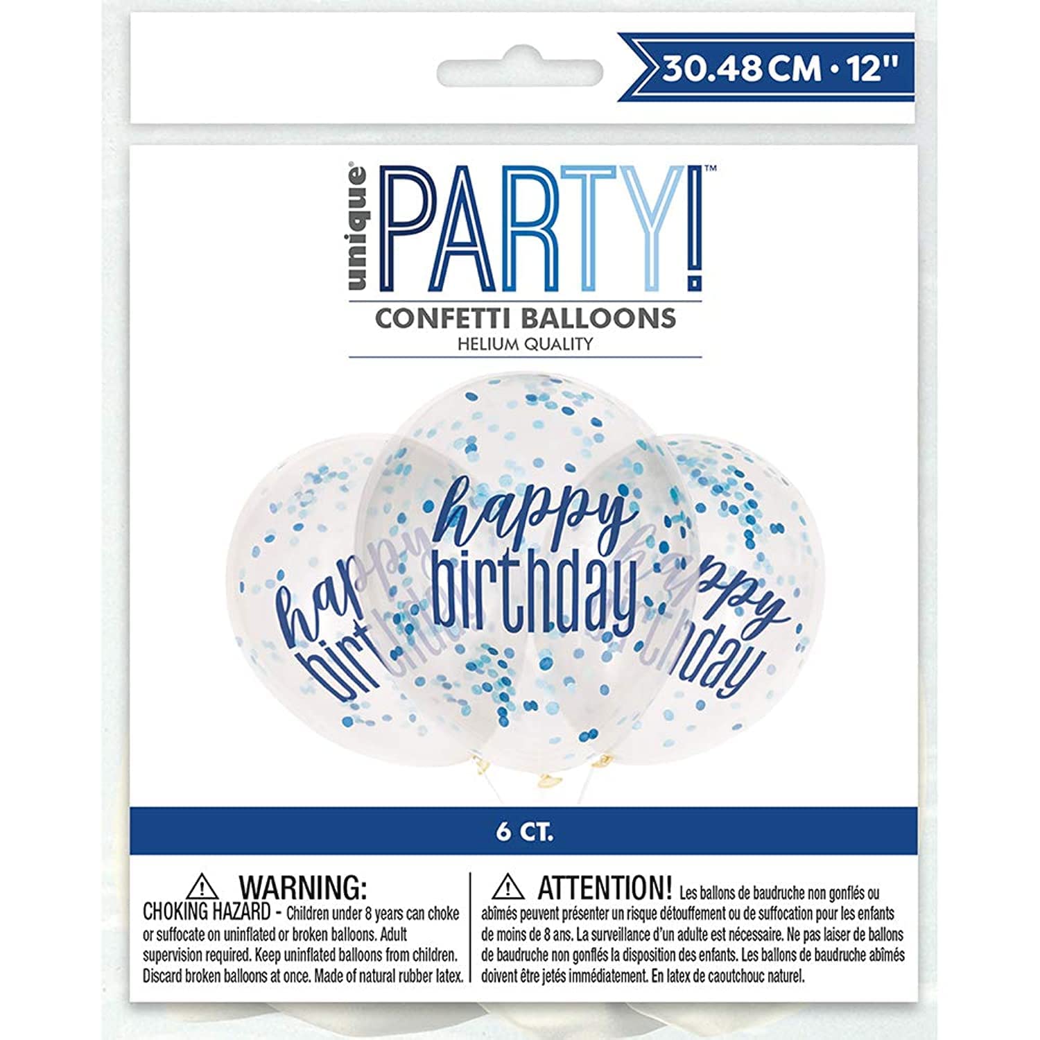 Stunning Clear Glitz Happy Birthday Latex Balloons with Blue & Silver Confetti (30cm) - Ultimate Party Decor for Instant Celebration Boost - 6ct