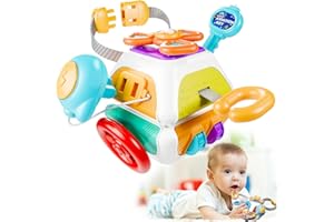 Briuhap Busy Board Cube Toys, Sensory Travel Toys for Toddlers with 10 Educational Activities, Great Baby Shower and First Bi