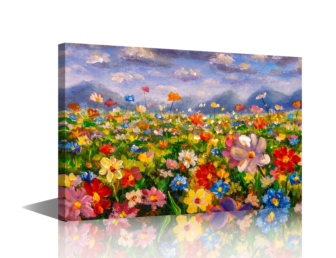 TISHIRON Flowers Painting Wall Art Canvas Prints,Flower Field Landscape Oil Paintings Impressionism Artwork Wall Artwork Framed for Bathroom Living Room Bedroom Home Office Decor 12X18 in — image 1