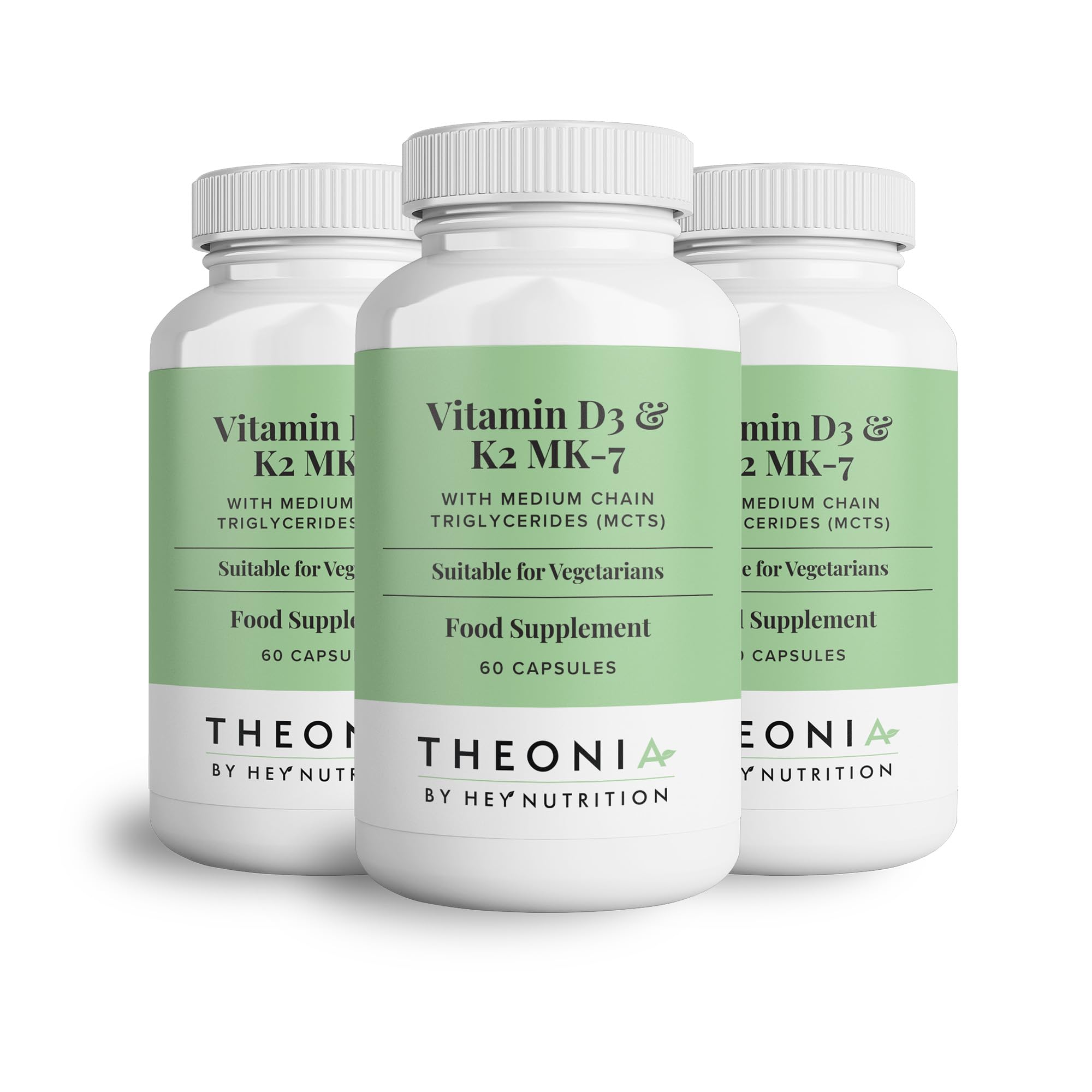 Theonia Vitamin D3 & K2 MK-7-100ug Each with MCT Oil - Suitable for Vegetarians - Support Healthy Bones, Teeth, Muscles, Immune Function, and Fatigue - Non-GMO