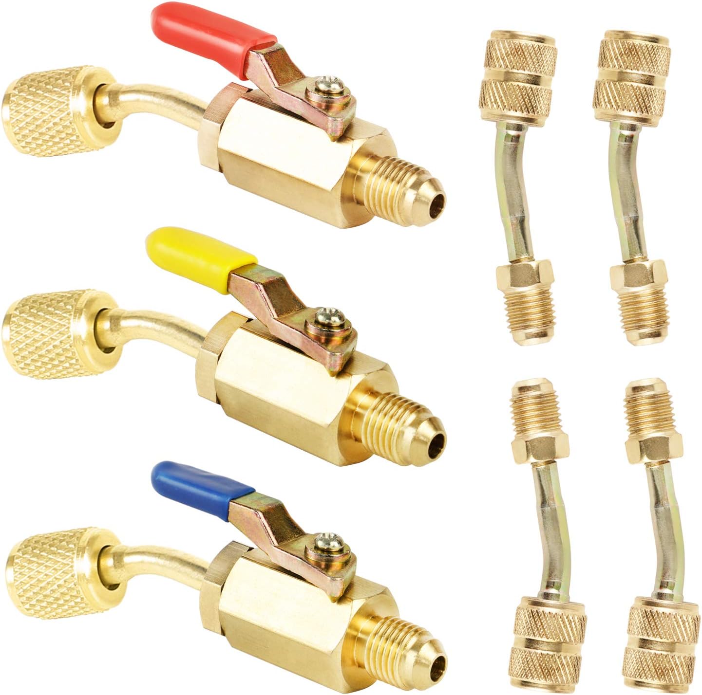 JIFETOR 7PCS Refrigerant Swivel Adapter Kit, 1/4" AC Angled