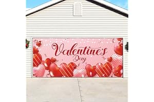 LEOP Happy Valentines Day Garage Door Banner 7x16,Pink Love Heart Valentines Garage Door Cover,Garage Door Decorations Valentines Day Backdrop Indoor/Outdoor Holiday Party Valentines Day Decor (Style-E)