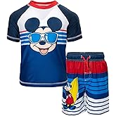 Disney Raglan Rash Guard and Swim Trunks UPF 50+ Outfit Set Infant to Big Kid Sizes (12 Months - 14-16)