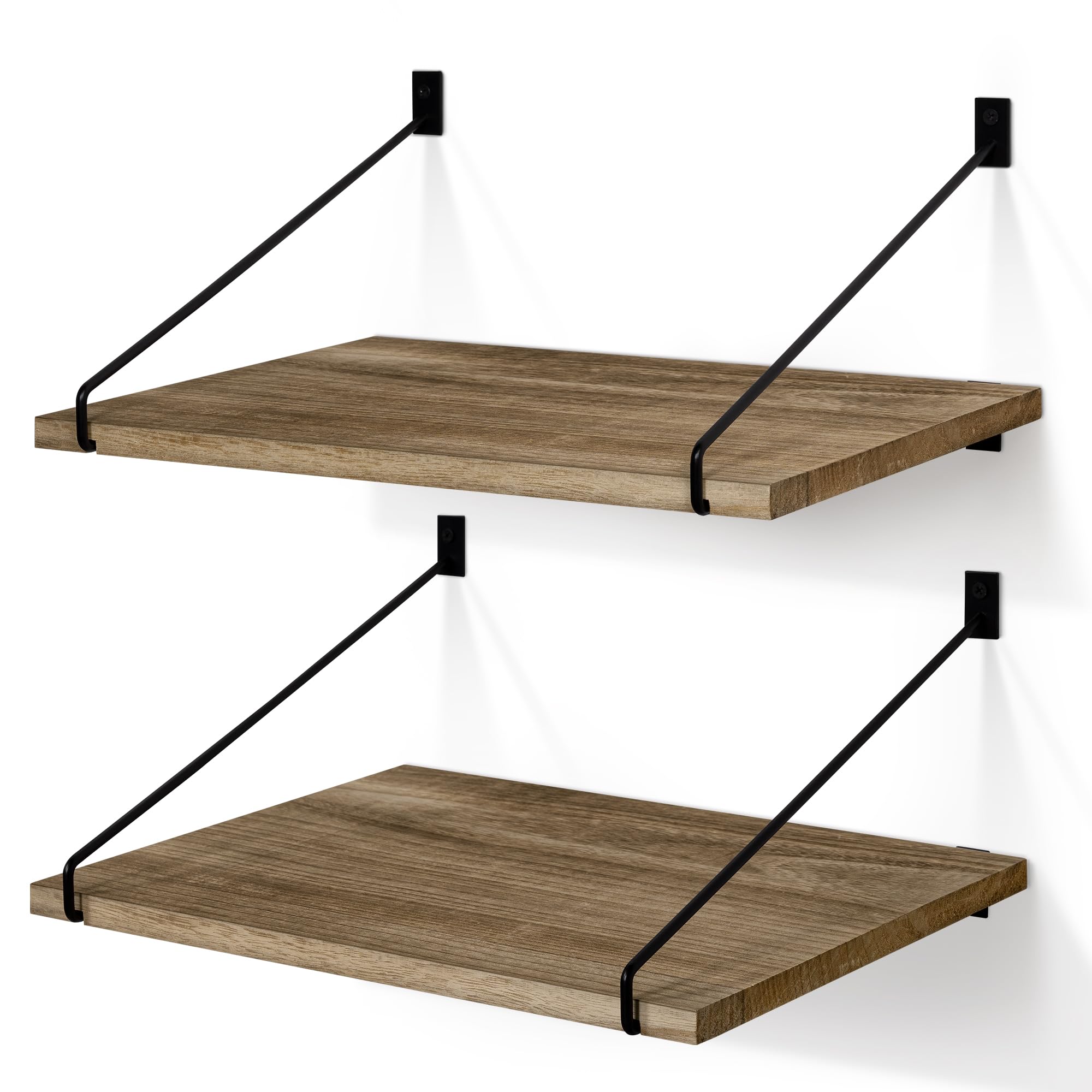 Petrala Wall Shelves Wooden Rustic Floating Shelves Wide Set of 2 Hanging 30cm Deep Projector Shelf Large Storage Book Wall Mounted Shelving for Kitchen Bathroom Bedroom Living Room Hallway