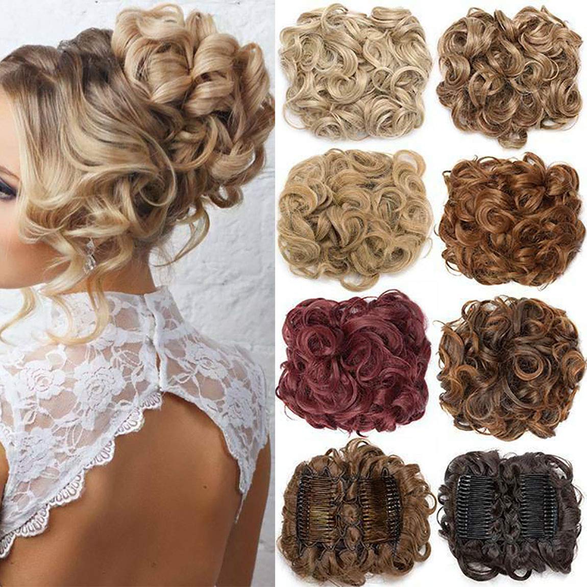 Comb Bun Hair Extensions Messy Donut Hair Piece Scrunchy Scrunchie Chignon Hairpiece Wavy Curly Hair Updo for Women Ash Blonde