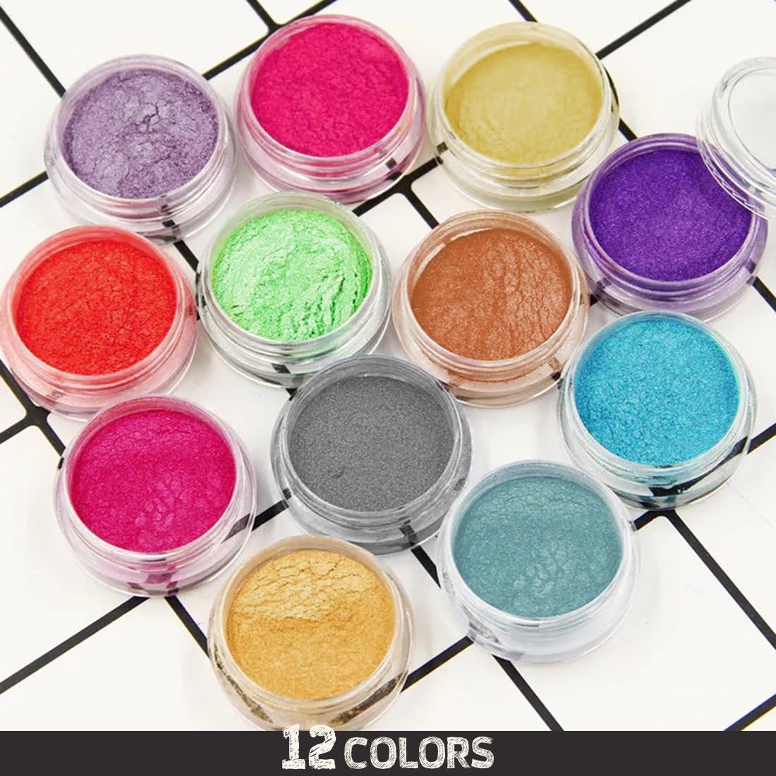 12 Color Pigments Shimmer Mica Powder Set Matte Mineral Makeup For DIY Soap Making, Cosmetic, Candle Making, Eye shadow, Toiletry Crafters,Nail Art, Resin Jewelry, Artist, Craft Projects