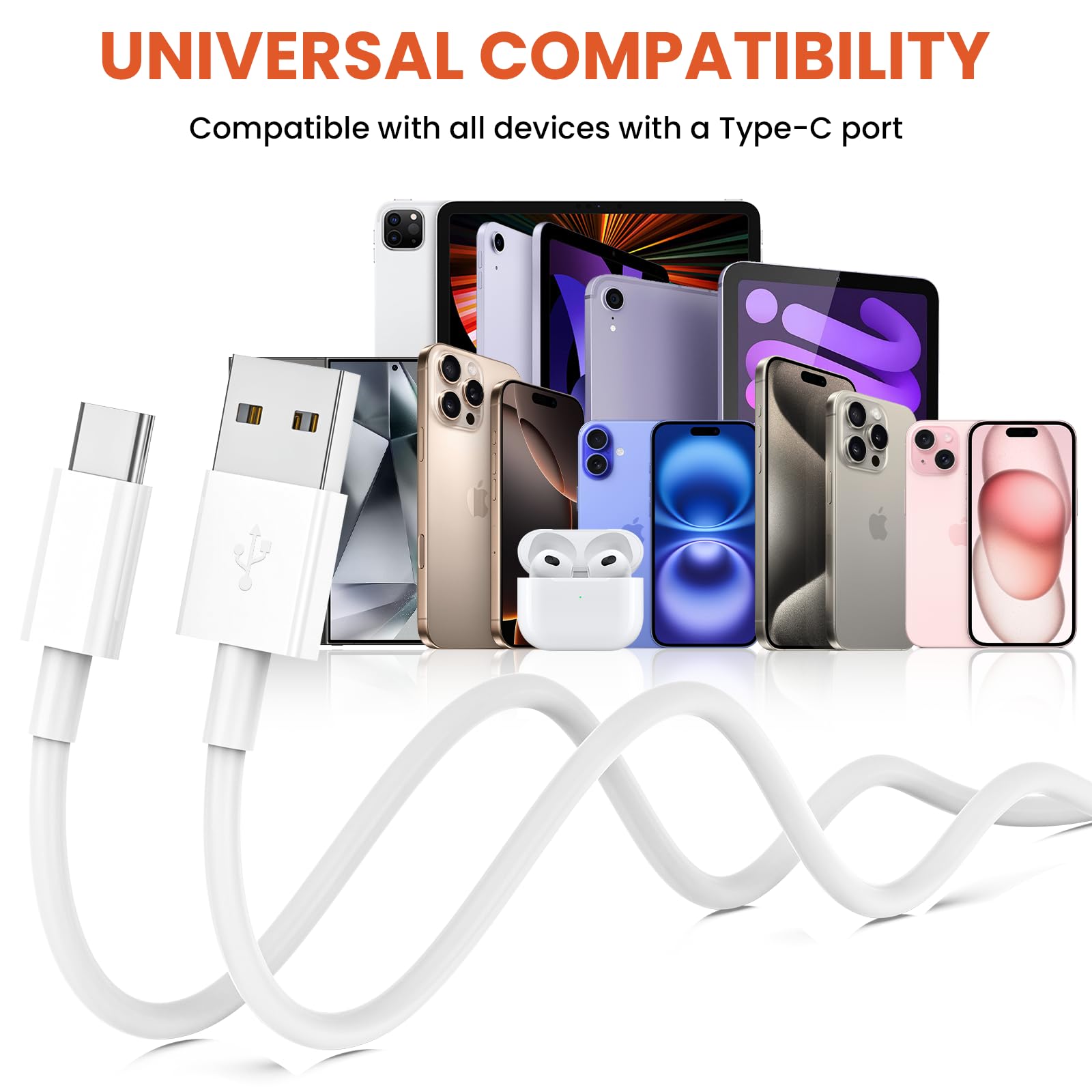Car Carplay charger cord for iphone 17/16/15, [4-Pack, 3FT&6FT] USB A to Type C Fast Charging Cable for iPhone 17 air/17 pro/17 pro max/16e/16 Plus/16 Pro/16 Pro Max/16E/15 Plus,Pixel,Galaxy,Note