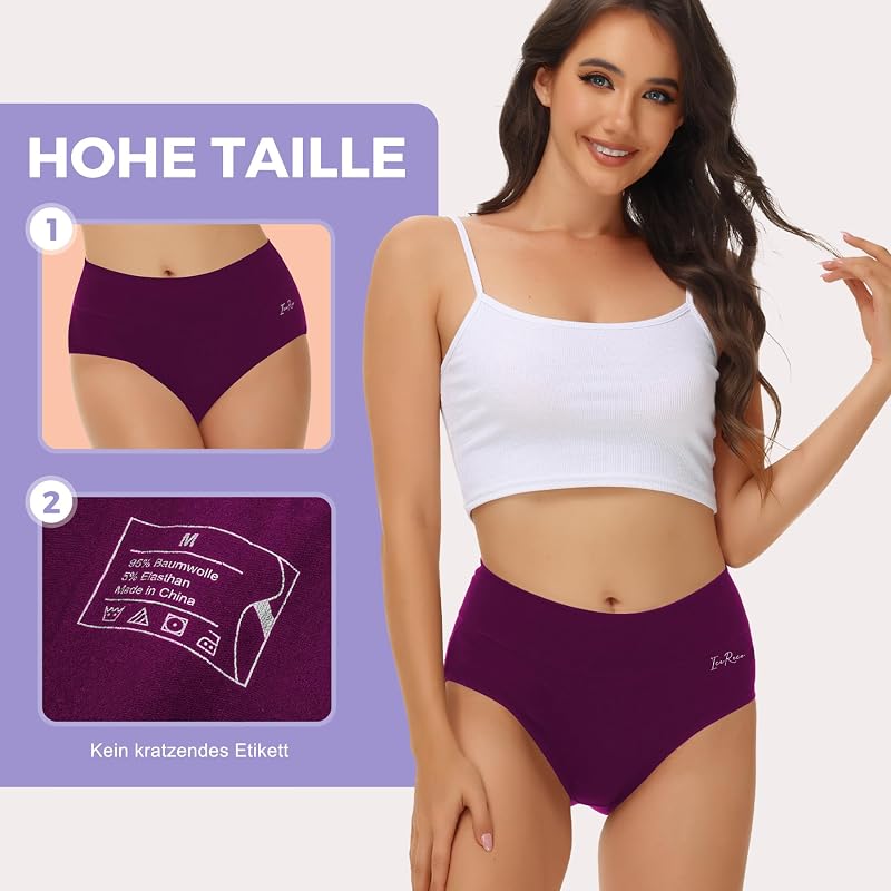 Unterwäsche Frauen Set Baumwolle Hohe Taille 5er Pack Mehrfarbig L