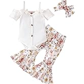 Fernvia Infant Baby Girl Clothes Suspenders Short Sleeve Ribbed Romper Flared Pants Set Headband 3pcs Summer Outfit