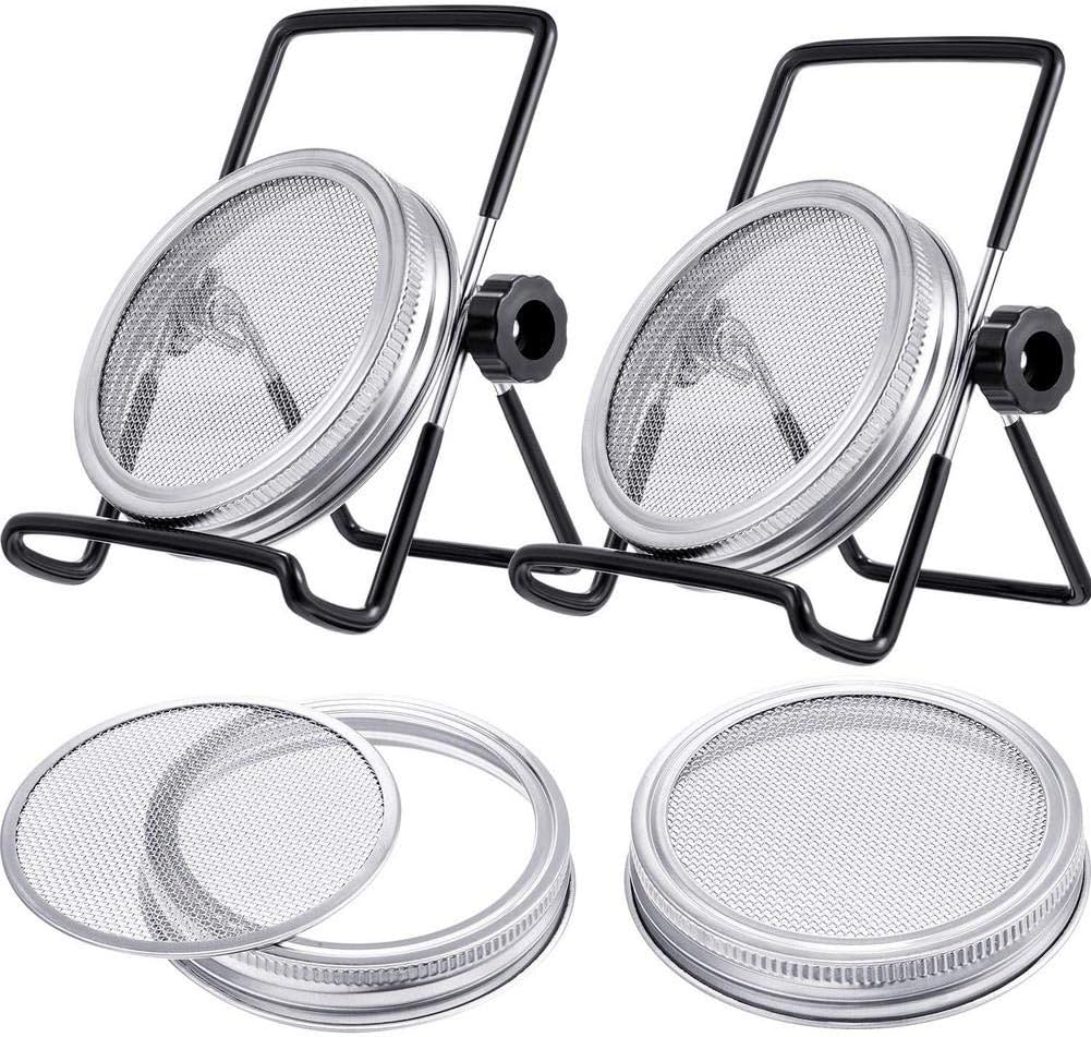 Mason Jar Sprouting Cover Set To Make Sprout, 4 Pack Stainless Steel Sprouting Jar Lid With 2 Pack Stainless Steel Sprouting Stands For Wide Mouth Mason Jars
