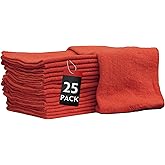 Nabob Wipers Auto Mechanic Shop Towels 25 Pack Bulk Shop Rags 100% Cotton Size 14"x14" Commercial Grade (25 Pack, Red)
